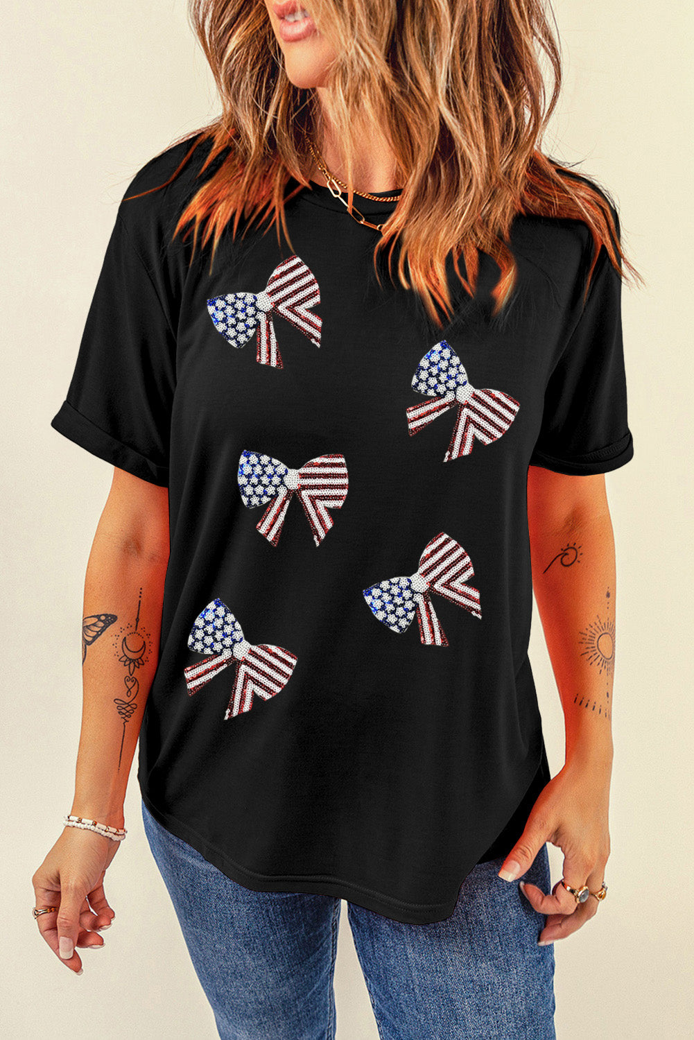 Explore More Collection - US Flag Round Neck Short Sleeve T-Shirt