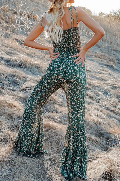 Explore More Collection - Printed Spaghetti Strap Wide Leg Jumpsuit