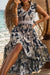 Explore More Collection - High-Low Printed V-Neck Cap Sleeve Midi Dress