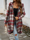 Explore More Collection - Plaid Zip Up Hooded Coat