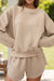 Explore More Collection - Quilted Round Neck Long Sleeve Top and Shorts Set