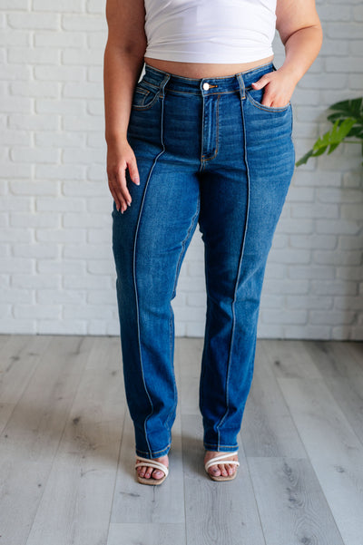 Explore More Collection - Campbell High Rise Center Seam Detail Straight Jeans