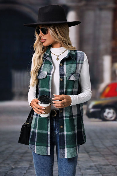 Explore More Collection - Plaid Button Up Vest Coat