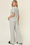 Explore More Collection - Double Take Full Size Round Neck Short Sleeve T-Shirt and Wide Leg Pants Set