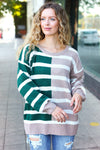 Explore More Collection - Hunter Green & Taupe Striped Color Block Sweater