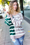 Explore More Collection - Hunter Green & Taupe Striped Color Block Sweater