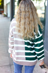 Explore More Collection - Hunter Green & Taupe Striped Color Block Sweater