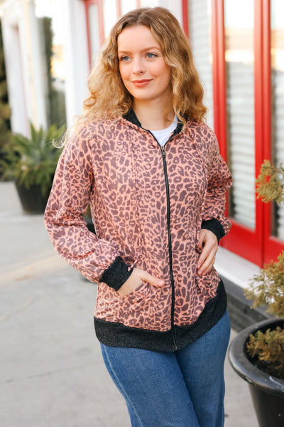 Explore More Collection - Feeling Bold Animal Print French Terry Zip Up Hoodie