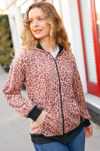Explore More Collection - Feeling Bold Animal Print French Terry Zip Up Hoodie