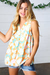 Explore More Collection - Tangerine Floral Banded V Neck Sleeveless Top