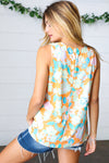 Explore More Collection - Tangerine Floral Banded V Neck Sleeveless Top