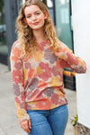 Explore More Collection - Dreamy Orange & Taupe Flat Floral Two Tone Knit Top