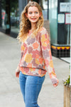 Explore More Collection - Dreamy Orange & Taupe Flat Floral Two Tone Knit Top