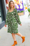 Explore More Collection - Positive Perceptions Olive Ditsy Floral Square Neck Dress