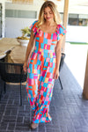 Explore More Collection - Scarlet & Aqua Geometric Print Wide Leg Jumpsuit