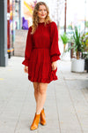 Explore More Collection - Simply Merry Burnt Red Animal Print Mock Neck Tiered Dress
