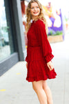 Explore More Collection - Simply Merry Burnt Red Animal Print Mock Neck Tiered Dress