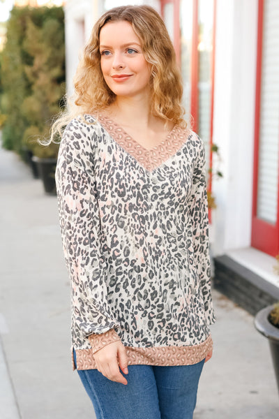 Explore More Collection - Go All Out Cream Animal Print Paisley Print V Neck Top