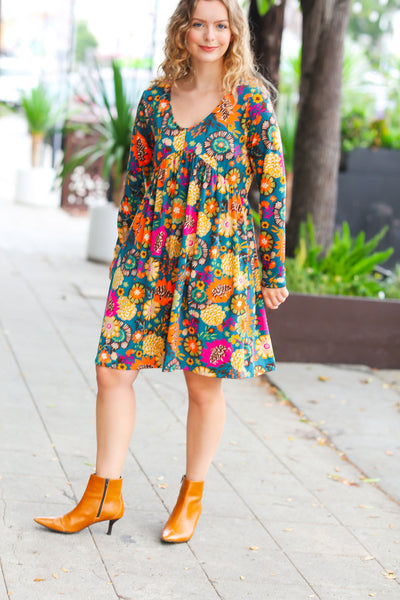 Explore More Collection - All About It Teal Vibrant Floral Pocketed Dress