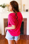 Explore More Collection - Be Your Best Fuchsia Cable Knit Dolman Short Sleeve Sweater Top