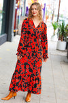 Explore More Collection - It's A Match Black & Rust Floral Surplice Maxi Dress