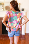 Explore More Collection - Feeling Playful Fuchsia Floral Textured Ruffle Sleeve Top