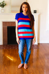 Explore More Collection - Forget Me Not Royal Blue Stripe Short Sleeve Dolman Sweater