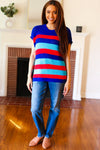 Explore More Collection - Forget Me Not Royal Blue Stripe Short Sleeve Dolman Sweater