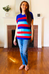 Explore More Collection - Forget Me Not Royal Blue Stripe Short Sleeve Dolman Sweater