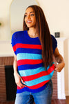 Explore More Collection - Forget Me Not Royal Blue Stripe Short Sleeve Dolman Sweater