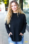 Explore More Collection - Classy Chic Black Mock Neck Chest Pocket Knit Sweater