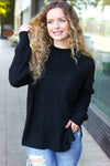 Explore More Collection - Classy Chic Black Mock Neck Chest Pocket Knit Sweater