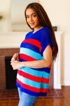 Explore More Collection - Forget Me Not Royal Blue Stripe Short Sleeve Dolman Sweater