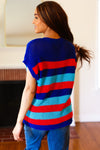 Explore More Collection - Forget Me Not Royal Blue Stripe Short Sleeve Dolman Sweater