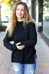 Explore More Collection - Classy Chic Black Mock Neck Chest Pocket Knit Sweater