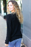 Explore More Collection - Classy Chic Black Mock Neck Chest Pocket Knit Sweater