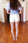 Explore More Collection - Easy Living White High Rise Cuffed Raw Hem Distressed Shorts