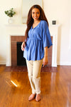 Explore More Collection - Easy To Love Blue Babydoll Dolman Modal V Neck Top