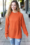 Explore More Collection - Pumpkin Spice Mock Neck Chest Pocket Knit Sweater