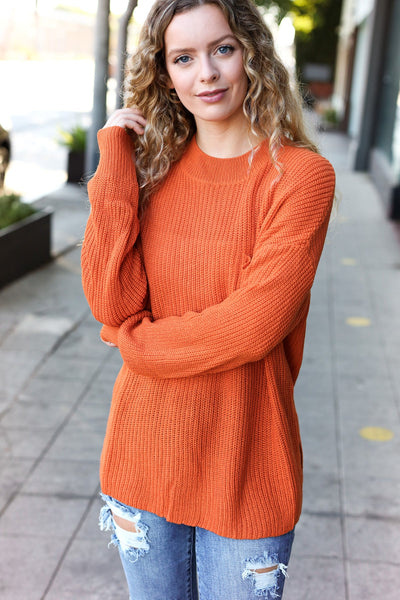 Explore More Collection - Pumpkin Spice Mock Neck Chest Pocket Knit Sweater