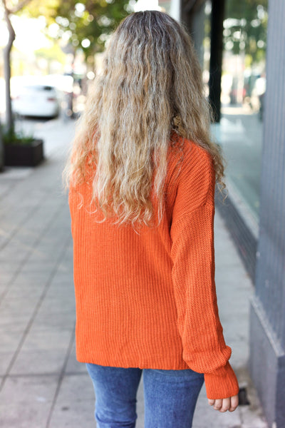 Explore More Collection - Pumpkin Spice Mock Neck Chest Pocket Knit Sweater