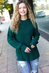 Explore More Collection - Classy Chic Hunter Green Mock Neck Chest Pocket Knit Sweater