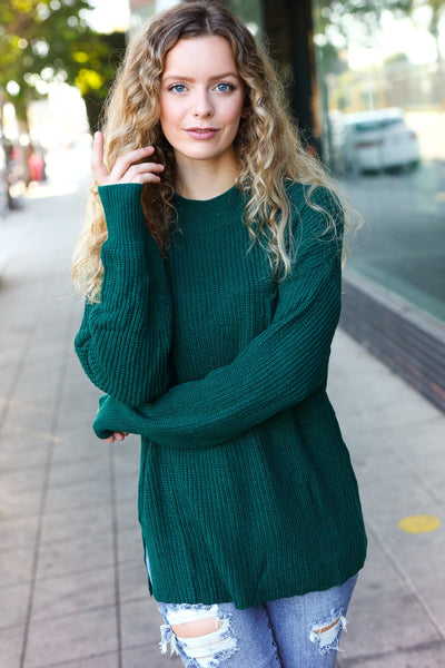 Explore More Collection - Classy Chic Hunter Green Mock Neck Chest Pocket Knit Sweater