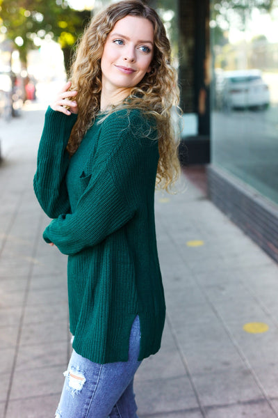 Explore More Collection - Classy Chic Hunter Green Mock Neck Chest Pocket Knit Sweater