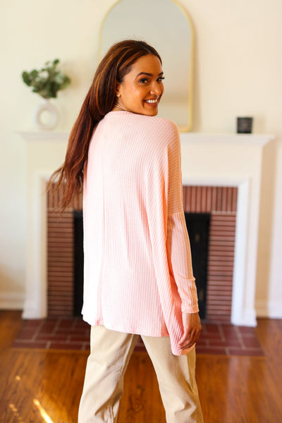 Explore More Collection - All For Love Peach Waffle Knit V Neck Dolman Top