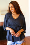 Explore More Collection - Easy To Love Charcoal Babydoll Dolman Modal V Neck Top