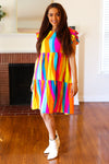 Explore More Collection - Eyes On You Multicolor Abstract Print Smocked Ruffle Sleeve Dress