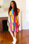 Explore More Collection - Eyes On You Multicolor Abstract Print Smocked Ruffle Sleeve Dress