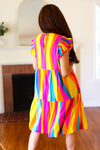 Explore More Collection - Eyes On You Multicolor Abstract Print Smocked Ruffle Sleeve Dress