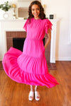 Explore More Collection - Perfectly You Hot Pink Mock Neck Tiered Chiffon Maxi Dress